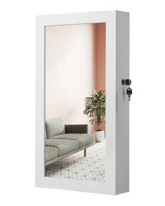 Wall-Mounted Lockable Jewelry Cabinet with Mirror