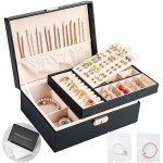 2-Layer Leather Jewelry Organizer Box with Lock