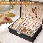 2-Layer Leather Jewelry Organizer Box with Lock