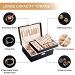 2-Layer Leather Jewelry Organizer Box with Lock