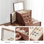 Elegant Black Walnut Jewelry Box with Mirror & Storage