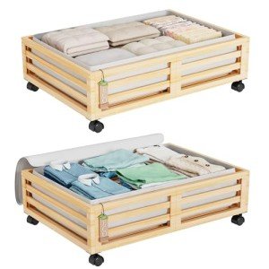 Bamboo Under Bed Storage Bins with Wheels