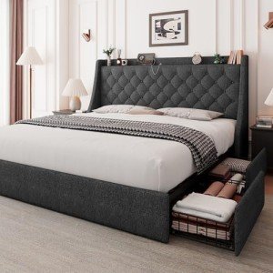 Feonase Upholstered Queen Bed Frame with Storage
