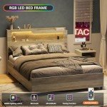 Lift-Up Storage Bed Frame with Charging Station