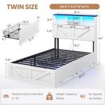 Farmhouse Twin Bed Frame with Storage & LED Lights