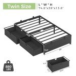 Twin Size Bed Frame with Storage Drawers - Dark Grey