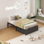 Twin Size Bed Frame with Storage Drawers - Dark Grey