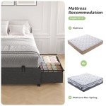 Twin Size Bed Frame with Storage Drawers - Dark Grey
