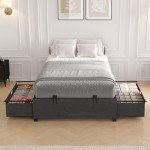 Twin Size Bed Frame with Storage Drawers - Dark Grey