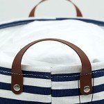 Navy Stripe Drawstring Laundry Basket with Lid