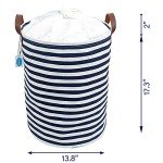 Navy Stripe Drawstring Laundry Basket with Lid