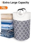 Grey 75L Collapsible Laundry Basket with Handles