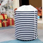 Navy Stripe Drawstring Laundry Basket with Lid