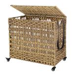 SONGMICS 3-Section Laundry Hamper with Lid and Wheels