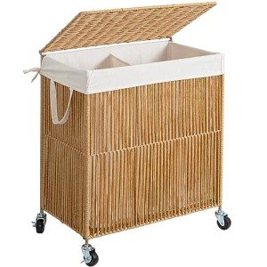 Rolling Laundry Hamper with Lid and Divider