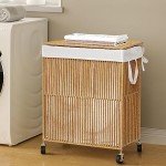 Rolling Laundry Hamper with Lid and Divider