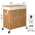 Rolling Laundry Hamper with Lid and Divider