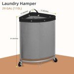 Corner Laundry Hamper 110L with Rolling Cart