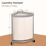 Beige Rolling Laundry Hamper with Steel Frame