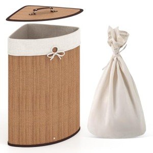 Bamboo Triangle Corner Laundry Hamper with Lid