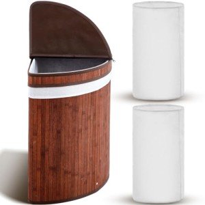 Gueevin Bamboo Corner Laundry Hamper with Two Liners