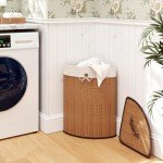 Bamboo Triangle Corner Laundry Hamper with Lid