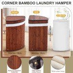 Gueevin Bamboo Corner Laundry Hamper with Two Liners