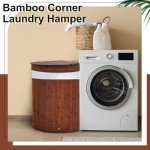 Gueevin Bamboo Corner Laundry Hamper with Two Liners