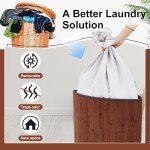Gueevin Bamboo Corner Laundry Hamper with Two Liners