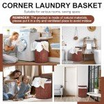 Gueevin Bamboo Corner Laundry Hamper with Two Liners