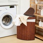 Gueevin Bamboo Corner Laundry Hamper with Two Liners