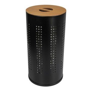 Matte Black Round Steel Laundry Hamper with Lid