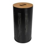 Matte Black Round Steel Laundry Hamper with Lid