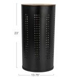 Matte Black Round Steel Laundry Hamper with Lid