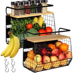 2-Pack Magnetic Fridge Shelves with Wood Lids