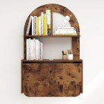 Floating Drop-Leaf Desk with Shelves - Rustic Brown