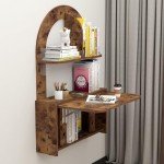 Floating Drop-Leaf Desk with Shelves - Rustic Brown