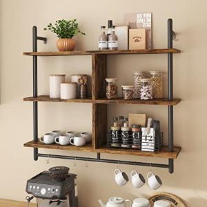 Rustic Brown 3-Tier Floating Pipe Shelves
