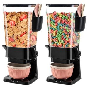 Black Cereal Dispenser Set with Bowls and Spoons