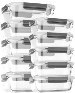 10-Pack Glass Meal Prep Containers with Snap Lids