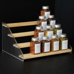 4-Tier Natural Wood Spice Rack Organizer
