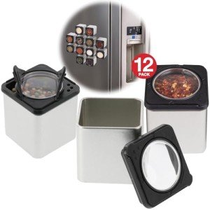 12 Magnetic Spice Jars with Easy Open Tops