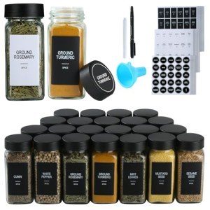 36 Glass Spice Jars with Labels and Lids