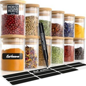 12-Piece Glass Spice Jar Set with Bamboo Lids