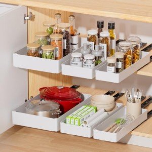 Delamu 3-Pack Pull-Out Cabinet Organizers (White)