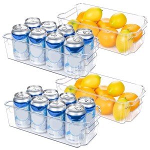 HOOJO Clear Plastic Refrigerator Storage Bins - 4pcs