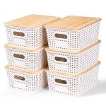 Plastic Storage Bins with Bamboo Lids - 6 Qt
