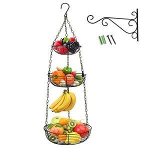 3-Tier Hanging Fruit Basket with Hook for Kitchen