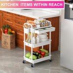 3-Tier Rolling Utility Cart with Removable Drawer