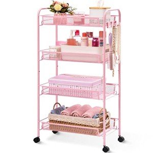 4-Tier Rolling Utility Cart with Hooks and Wheels